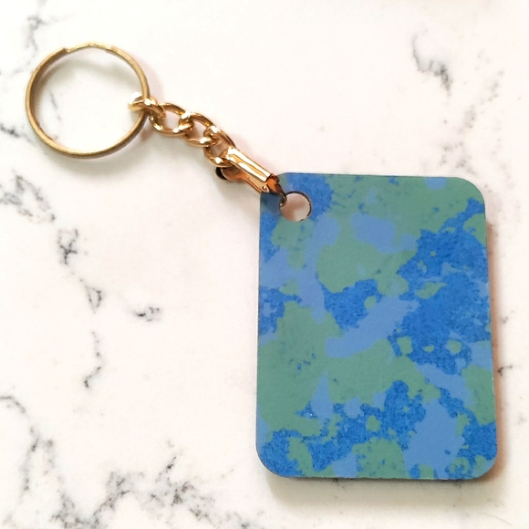 NEW Handcrafted Keychain Bag Tag! Abstract Earth. Gold Wood Heart. 2.25"x1.75" - Picture 2 of 6